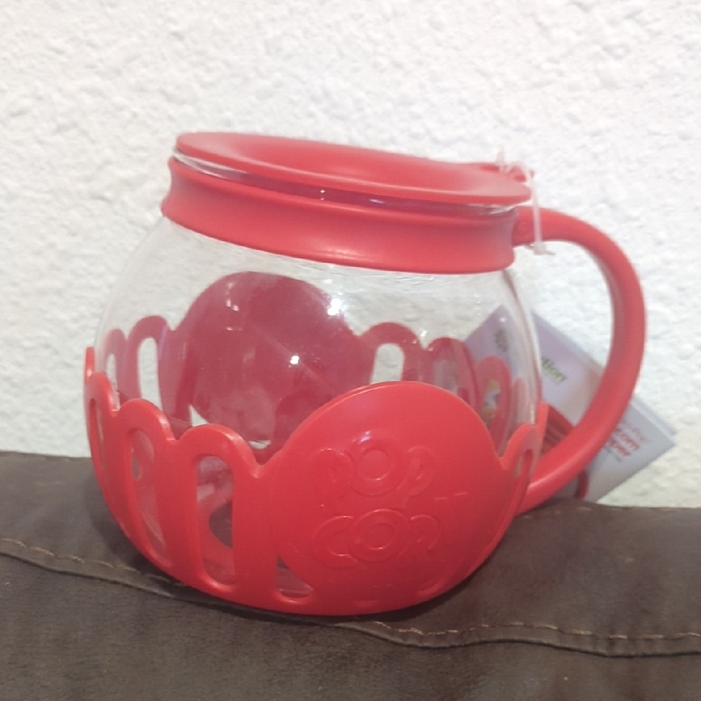 Red Glass Popcorn Bowl with Handle
